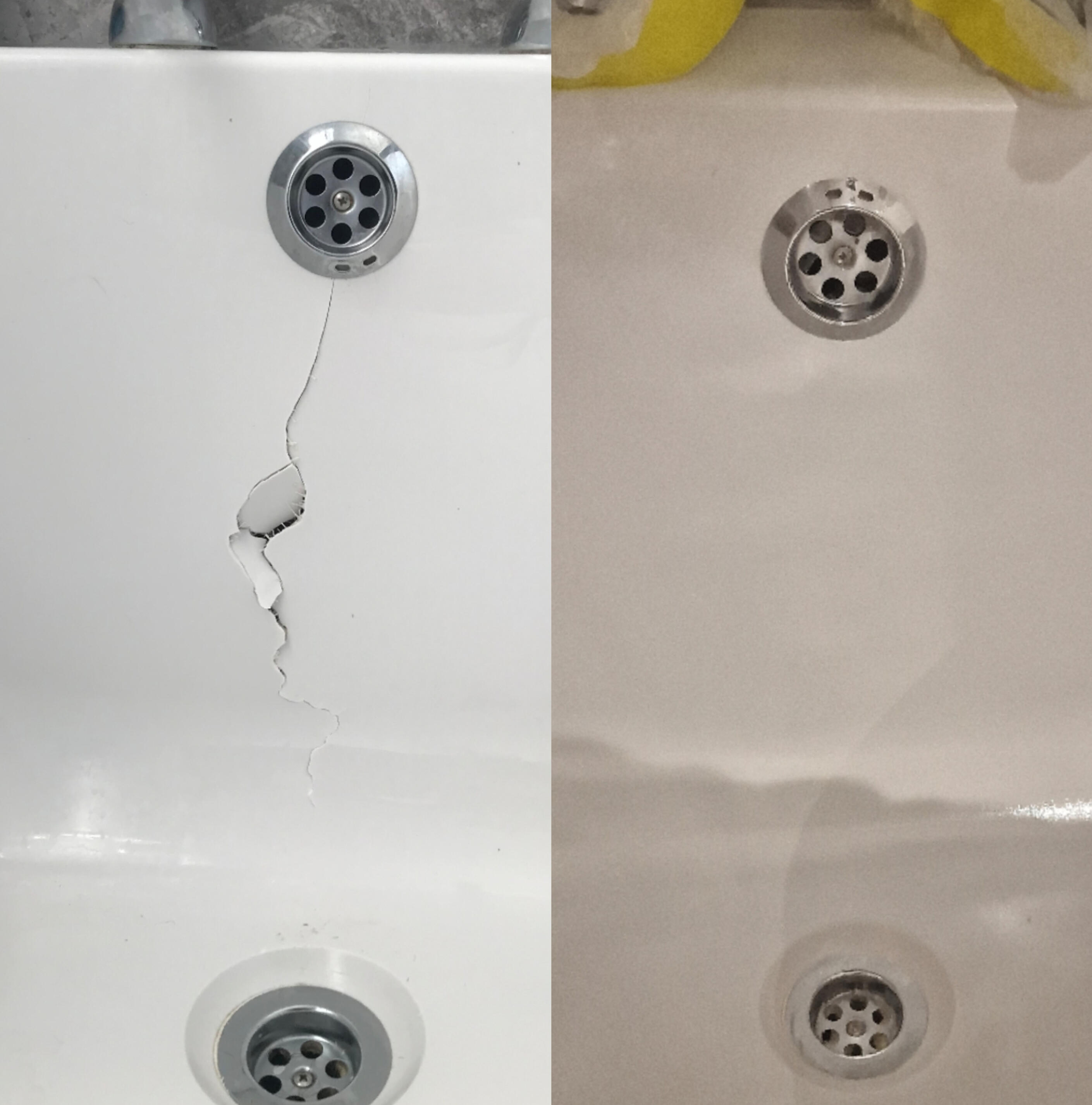 Acrylic Bath Crack Repair Before & After photos of an Acrylic Bath Crack Repair in Reading